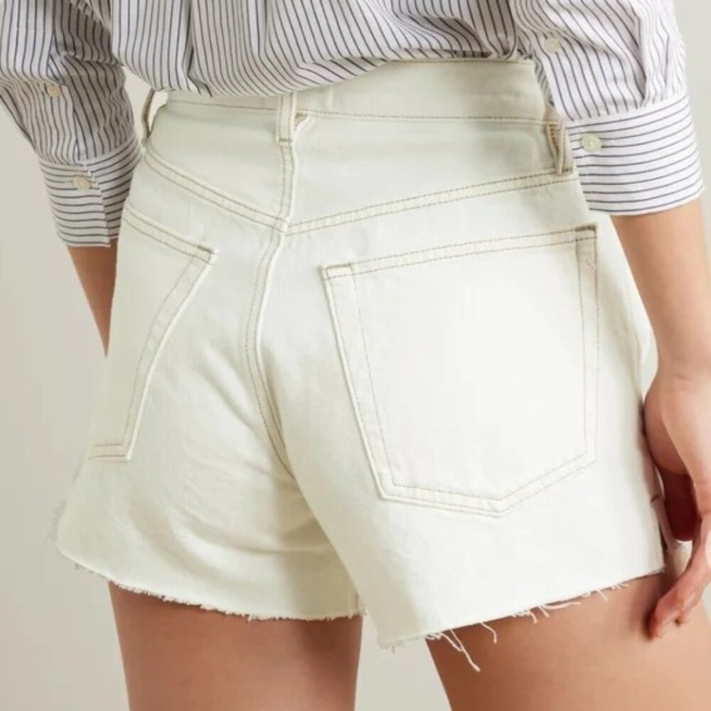 FRAME Le Super High Short Cut Offs Frayed Hems Au Natural Clean Ecru 34 EUC MINT